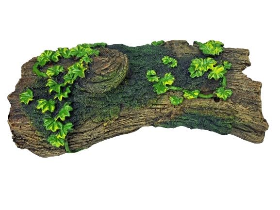 Large Hollow Log with Plants Aquarium Pond Ornament Artificial Resin Tree Bark Hide or Cave for Fish Tank, 10 Inches Long Reptiles or Turtle Tank Ornament Safe for Aquatic Habitats, Brown