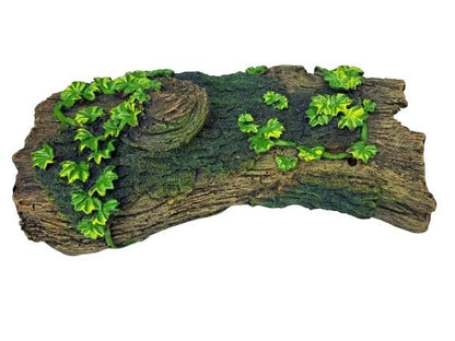 Large Hollow Log with Plants Aquarium Pond Ornament Artificial Resin Tree Bark Hide or Cave for Fish Tank, 10 Inches Long Reptiles or Turtle Tank Ornament Safe for Aquatic Habitats, Brown