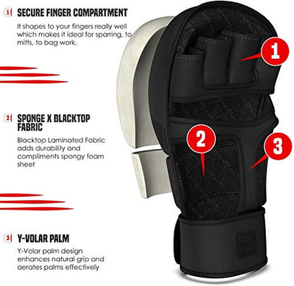 RDX MMA Hybrid Sparring Gloves, Maya Hide Leather, Open Ventilated Palm, Padded Mitts Martial Arts Kickboxing Muay Thai Training Cage Fighting, Men Adult, Punching Bag and Pads Workout - size: Small