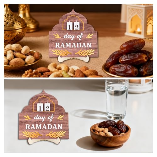 Ramadan Advent Calendar, Wood Ramadan Advent Calendar 2026 Countdown with Stand Reusable Family Eid Mubarak Home Table Decoration Gifts with Interchangeable Numbers