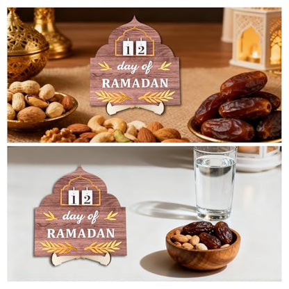 Ramadan Advent Calendar, Wood Ramadan Advent Calendar 2026 Countdown with Stand Reusable Family Eid Mubarak Home Table Decoration Gifts with Interchangeable Numbers
