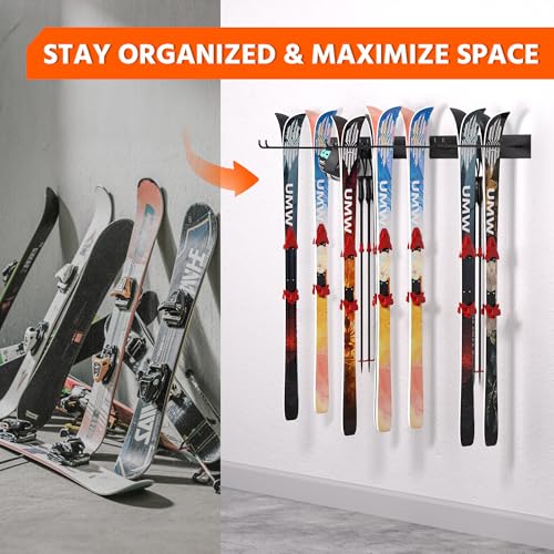 Wall Mount Ski Rack, Garage Ski Storage Rack, Ski Hangers For 8 Pairs of Skis - style: 4 Ski Hooks