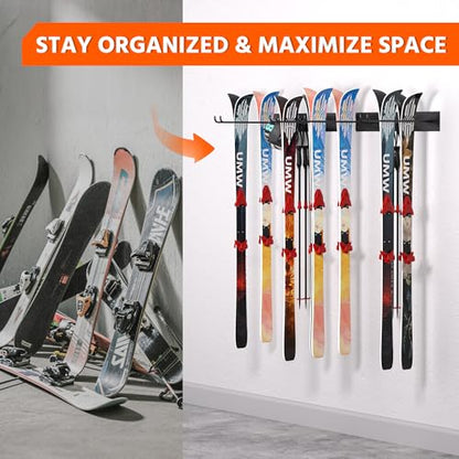 Wall Mount Ski Rack, Garage Ski Storage Rack, Ski Hangers For 8 Pairs of Skis - style: 4 Ski Hooks