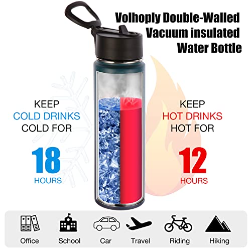 Volhoply Insulated Water Bottles with Straw Bulk 4 Pack, 22 oz Stainless Steel Sports Bottle with Handle,Double Wall Water Cups with Wide Mouth,Reusable Cold Water Cup for School(Dark Night,4 Set) - color: Dark Night