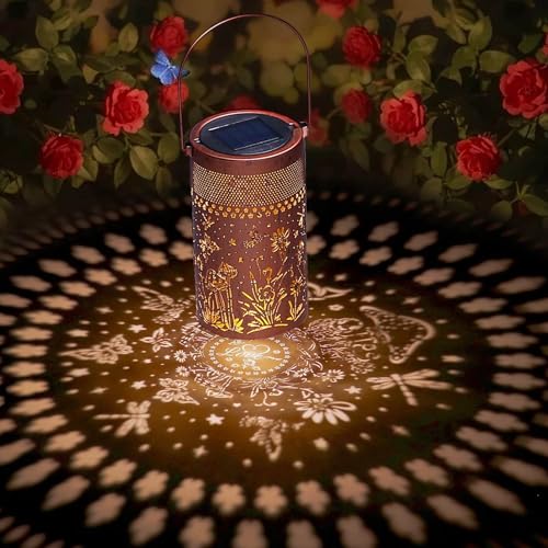 Solar Lantern Outdoor Waterproof, Metal Butterfly, Hummingbirds, Dragonflies, Frogs, Turtles, Flowers, Mushrooms, Garden Decor for Yard, Patio, Lawn, Porch, Backyard, Gifts for Women - style: Garden Life 1 Pack (Bronze-4" Dia)