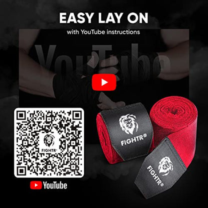FIGHTR® Boxing Handwraps 160 inches semi-Elastic Hand Wraps with Thumb Loop for Boxing, MMA, Muay Thai & Martial Arts - color: Red, size: pair of 160"