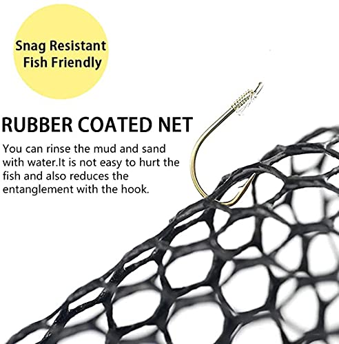 SANLIKE Collapsible Telescopic Fishing Net Rubber Coated Salt/Freshwater | Rubber coated net, fiberglass pole, non-slip rubber handle, various telescopic sizes, one-click storage - color: Black, size: Medium