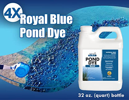 Pond Worx Blue Lake and Pond Dye - 4X Concentrated Liquid Pond Colorant - Treats up to 1 Acre - 1 Quart