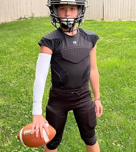 COOLOMG Youth Football Padded Shirt Chest Rib Protector | Football Compression Undershirt Heart Sternum Shoulder Protection - color: Black, size: Large