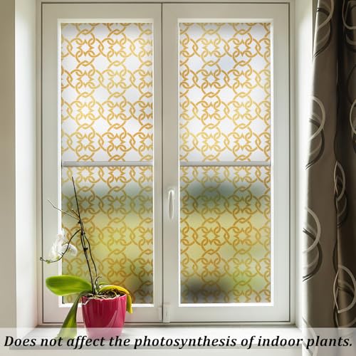 DKTIE Celtic Knot Seamless Pattern Full Privacy Window Film | French Doors Stained Glass Look Art Deco Background Japanese Overlap Circle Net (C650, 17.7'' x 78.7'') - color: C650, size: 17.7'' x 78.7'' (with tools)