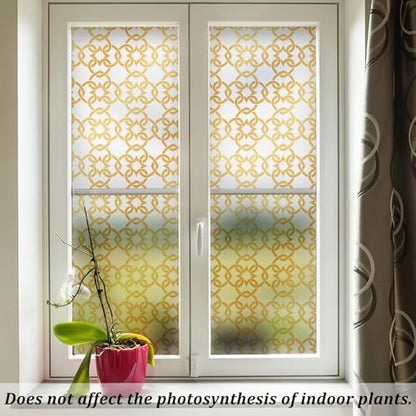 DKTIE Celtic Knot Seamless Pattern Full Privacy Window Film | French Doors Stained Glass Look Art Deco Background Japanese Overlap Circle Net (C650, 17.7'' x 78.7'') - color: C650, size: 17.7'' x 78.7'' (with tools)