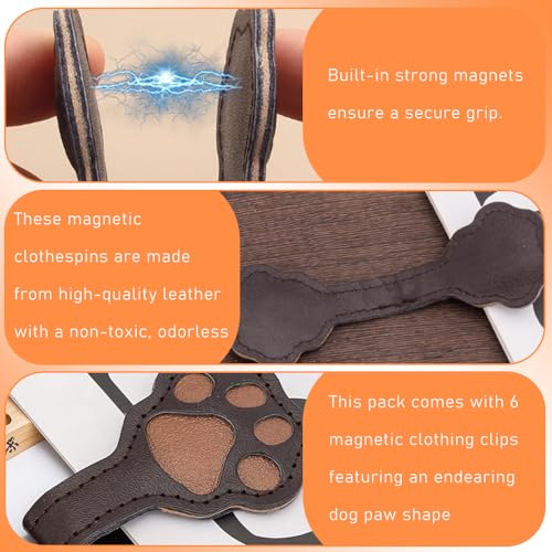 6pcs Magnetic Clothing Clips, Cute Dog Paw Shape Leather Shirt Clips for Women, Strong Hijab Magnets for Scarves Fabric Pants Sleeves