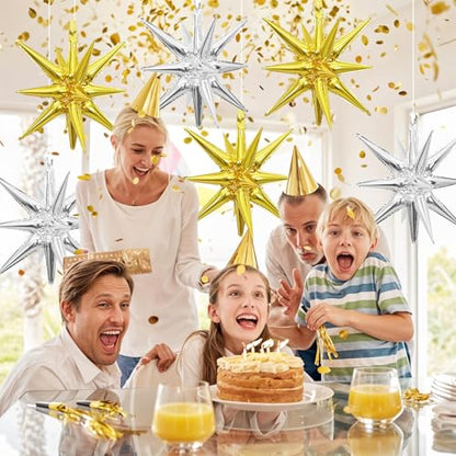 Gold Silver Star Balloons, 6PCS 22 Inch Foil Explosion Star Balloons - color: Gold Silver