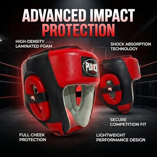 Punch Sports Boxing Headgear with Cheek Protection – Synthetic Leather Sparring Head Guard with Multi-Layer Foam Padding for MMA, Muay Thai & Kickboxing - size: Large