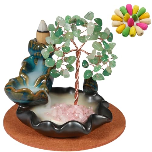 Dreamgirnh Backflow Incense Burner, Waterfall Incense Holder, Gemstone Money Tree Home Decoration, Office Desk Accessories for Women, House Warming Gifts New Home Fathers Day Dad Gifts - color: Green Dongling