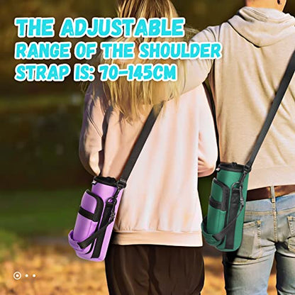 Nuovoware Water Bottle Carrier Bag, 25oz/32oz Bottle Pouch Holder, Adjustable Shoulder Hand Strap 2 Pocket Sling Neoprene Sleeve Sports Water Bottle Bag for Men Women Hiking Travel, Taro Purple | Adjustable Shoulder Hand Strap, 2 Pocket, Neoprene Sleeve,