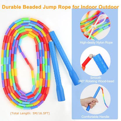 16.5FT Double Dutch Jump Ropes for Adults Kids 2-PACK | Rainbw Long Jump Rope, 1” Beaded Jump Rope for Fitness, Segmented Skipping Ropes for Exercise Training, Tangle-Free - color: Rainbow-2Pcs