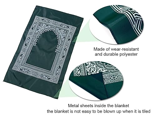 1 Piece Muslim Prayer Rug, Polyester Travel Prayer Mat with Compass, Green, 60CMx100CM