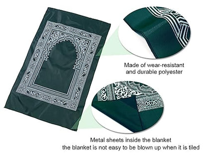 1 Piece Muslim Prayer Rug, Polyester Travel Prayer Mat with Compass, Green, 60CMx100CM