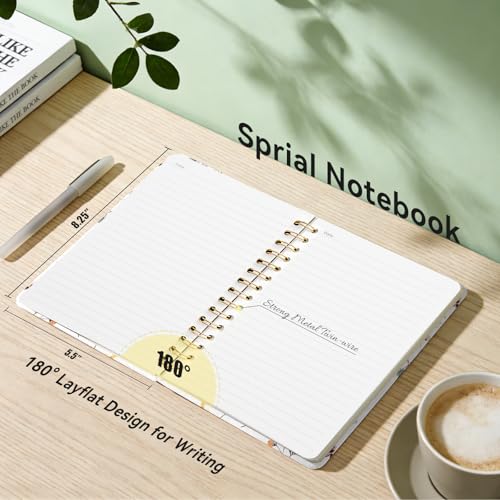 Lined Spiral Journal Notebook, A5 College Ruled Spiral Notebook for Women, Hardcover with Elegant Design for Work and Note-Taking, 5.5 * 8.25 inch, 160 Pages, Leaf - color: Leaf