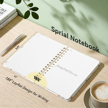 Lined Spiral Journal Notebook, A5 College Ruled Spiral Notebook for Women, Hardcover with Elegant Design for Work and Note-Taking, 5.5 * 8.25 inch, 160 Pages, Leaf - color: Leaf
