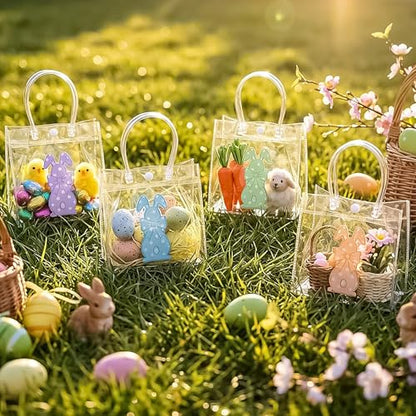 Aliceset 24pcs Happy Easter Gift Bags Bulk - Easter Clear PVC Bunny Gift Bags with Handle Reusable Candy Party Favor Totes for Snack Candy Treat Party Favor (Rabbit, 6.31"x 5.91"x 3.15") - style: Rabbit
