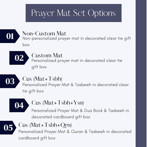 IEF Personalized Embroidered Prayer Rug Prayer Beads Yaseen Dua Book Quran Islamic Gift Set Ramadan Eid Hajj Umrah Wedding Birthday Mother's Day Father's Day Valentine's Day Gifts (Black) - color: Black