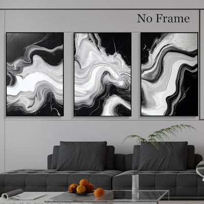 Black And White Marble Canvas Wall Art Modern Abstract Painting White Grey Prints Modern Black And Grey Canvas Dark Abstract Paintings minimalist Marble Painting For Living Room 16x24inchx3 Frameless - color: White
