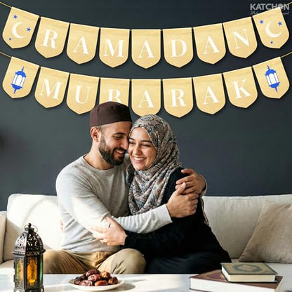 KatchOn, Ramadan Mubarak Banner - 10 Feet | Burlap Bunting Garland for Ramadan Decorations | Islamic Decorations for Home, Muslim Decor, Ramzan Decoration