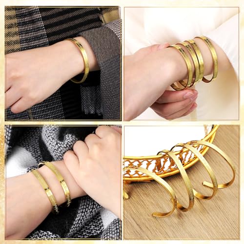 Ferreve 6/12/24 Sets Islamic Gifts for Women Ayatul Kursi Bracelets Bulk Arabic Hajj Jewelry Gifts for Women Muslim Arabic Calligraphy Cuff Gold Bangle with Box for Islamic Hajj Party Favors