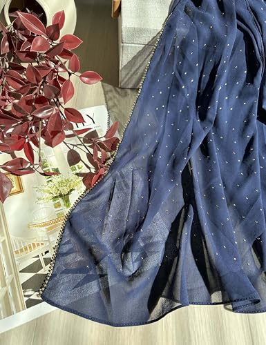Hijab for Women Premium Chiffon Hijab Rhinestone Hijab Scraf for Women Muslim - color: Navy Blue