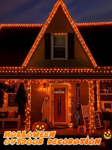 2 Pack 200 LED Battery Operated Halloween Lights, String Lights 8 Modes - color: Orange, size: 2PK(100LED)