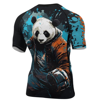 Panda Fighter Men's Short Sleeve Compression Rash Guard MMA Jiu Jitsu BJJ Grappling Base Layer Combat Shirt - color: V3, size: X-Small