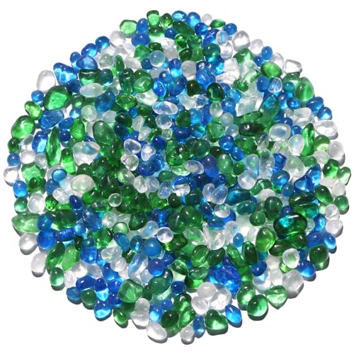 QYGL Green Mixed Clear Glass Pebbles, 0.55 lb Sea Glass Stones for Vase Fillers | Tumbled Transparent Glass Gemstones for Fish Tank Gravel, Aquarium Rocks, DIY Crafts, Plant Pots, Wedding & Home Decor - color: Green Mixed