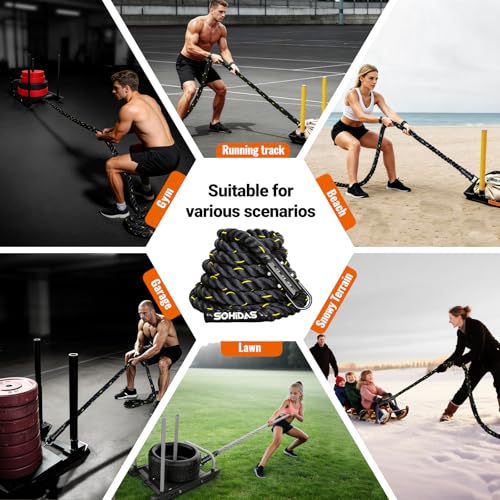 Weight Sled Rope Workout Sled Pulling Ropes Sleds Push Gym Equipment Weight Sleds Pull Rope for Training Tire Pulling Workout Ropes Fitness Resistance Football Exercise Equipment for Men Women - size: 1.5IN 30FT Sled Rope