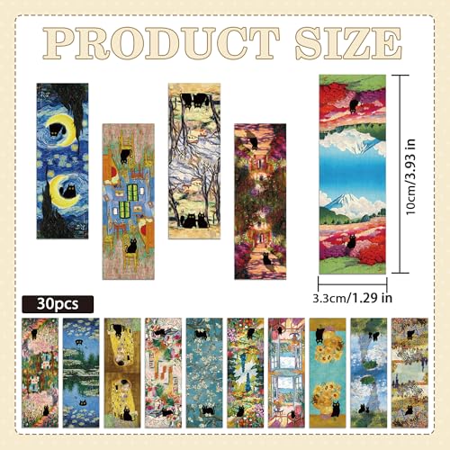 Black Cat Magnetic Bookmarks, 30 Pcs Cute Cats Book Mark Magnet Clips for Reading Women Kids, Oil Painting Art Page Markers for Books Journals Planner School Office Supplies Cat Lover Gifts - style: Black Cat