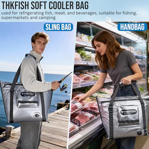 THKFISH Insulated Fish Cooler Bag, Fish Kill Bag for Caught Fish | 40x16in/25x17.5in Portable Waterproof Insulated Fish Bag Keeps Ice for 24 Hours - color: Silver --25x17.5x8.6"