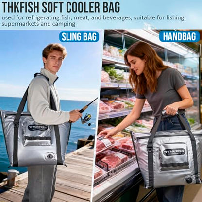 THKFISH Insulated Fish Cooler Bag, Fish Kill Bag for Caught Fish | 40x16in/25x17.5in Portable Waterproof Insulated Fish Bag Keeps Ice for 24 Hours - color: Silver --25x17.5x8.6"