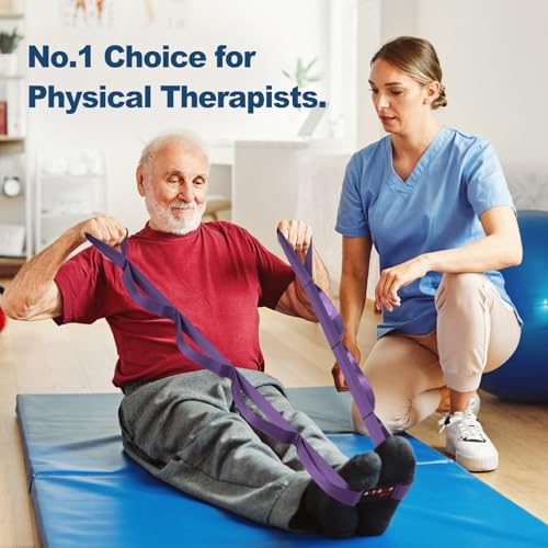 Durable Non-Elastic Stretch Strap for Physical Therapy and Yoga, 10 Loops Stretching Band for Pilates, Flexibility, Exercise - Ideal for Men & Women - color: ‎Purple