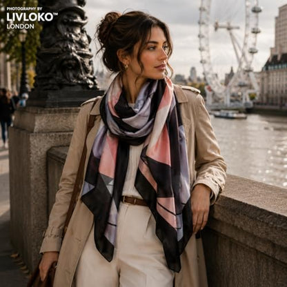 LONDON Women’s Satin Silky Scarf Gift Box Large Lightweight Silky Smooth Shawl Wrap for Hair, Head, Neck or Hijab - color: Pink Black – Box