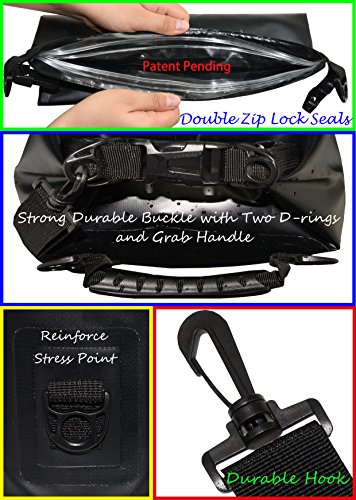 Freegrace Waterproof Dry Bag Set of 3 - Submersible Dry Sack with Double Zip Lock Seals - Includes Waist Pouch & Phone Case - Perfect for Kayaking, Swimming, Boating & Rafting (Black, 20L) - color: Black, size: 20L, style: Without Window