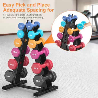 TomCare 6-Tier|5-Tier|4-Tier|2-Tier Dumbbell Rack Stand Only for Home Gym | Stable A-Frame, Fits 5–35 lb Dumbbells, Protective Padded Cradles, Adjustable Feet, Easy-Carry Handle (Stand Only) - color: Black, size: 6 Tier