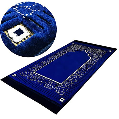 Mihrab Patterned Original Luxury Velvet Prayer Mat/Rug- 750g Weight | Made in Turkey (Navy Blue) - color: Navy Blue