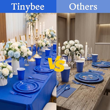 Tinybee 352 Pcs Blue Plastic Plates, Disposable Dinnerware Set for 50 - color: Dark Blue