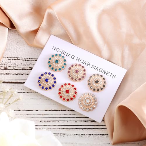 BOXOB 6 Pairs Multicolored Rhinestone Scarf Magnets, Hijab Pins for Women Scarves Niqab Muslim Islamic Hijab (Style 1) - style: 1