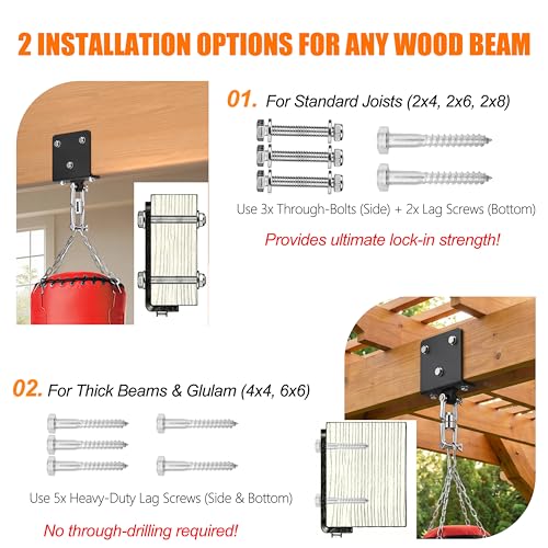 Heavy Bag & Punching Bag Hanger, Wall, Ceiling, Beam Mount Options | 900 LBS Capacity, 360° Swivel, Rust-Proof, Thick Steel Boxing Mount for MMA, Muay Thai & Home Gym (Multiple Mounting Options) - color: Ceiling - L-Shape Joist