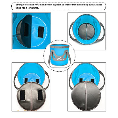Collapsible Bucket with Handle 5 Gallon Portable Folding Bucket Upgraded Ultra Lightweight Outdoor Basin Pail for Fishing, Camping, Hiking, Car Washing and More (Blue Yellow, 20L-12L)