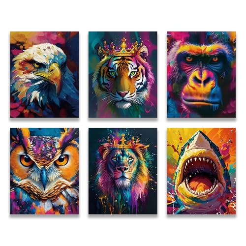 Graffiti Lion Wall Art Prints Teen Boys Room Wall Decor,Animal Art Poster Living Room Colorful Aesthetic Set of 6(8x10inch,Unframed) - color: Graffiti Lion Wall Prints Animal Art Poster