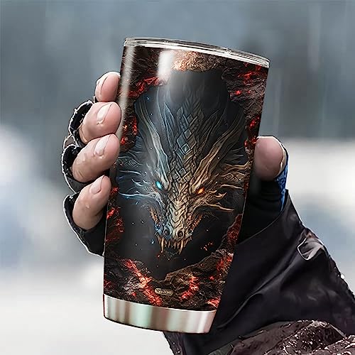 WAZONE Personalized Dragon Tumbler With Lid Fire Lava Customize Name 20oz 30oz Stainless Steel Insulated Cup Coffee Travel Mug Christmas Birthday Gifts for Men Dad Son Father Husband - color: Dragon