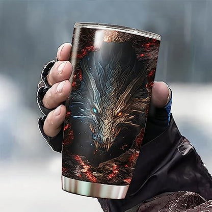 WAZONE Personalized Dragon Tumbler With Lid Fire Lava Customize Name 20oz 30oz Stainless Steel Insulated Cup Coffee Travel Mug Christmas Birthday Gifts for Men Dad Son Father Husband - color: Dragon